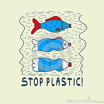 Ð¡oncept of ocean plastic pollution Vector Illustration